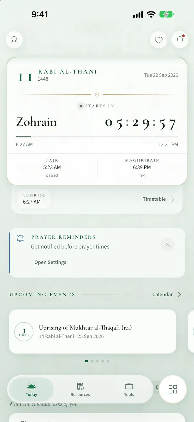 The Today screen in the Joy palette, used on days of celebration